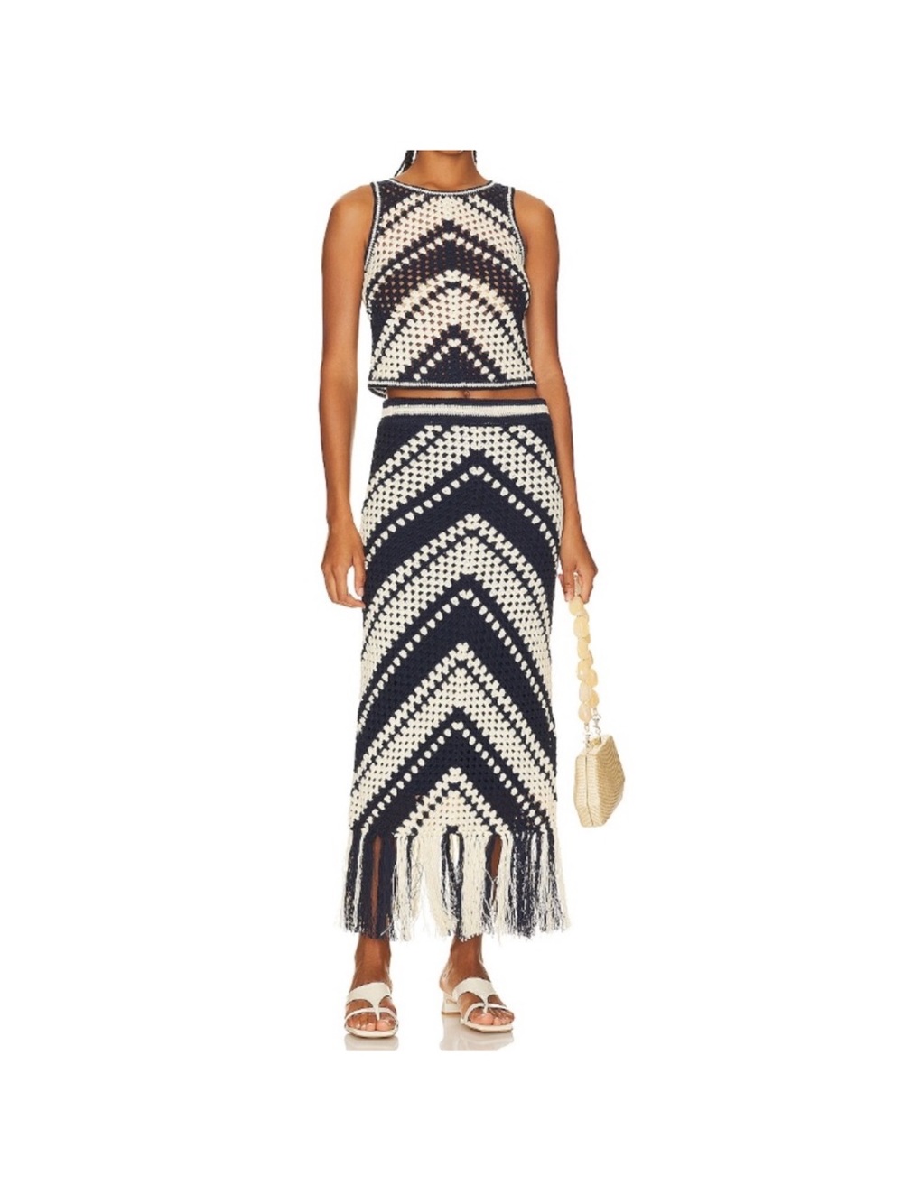 Navy and Cream Chevron Crochet Set Maxi Skirt